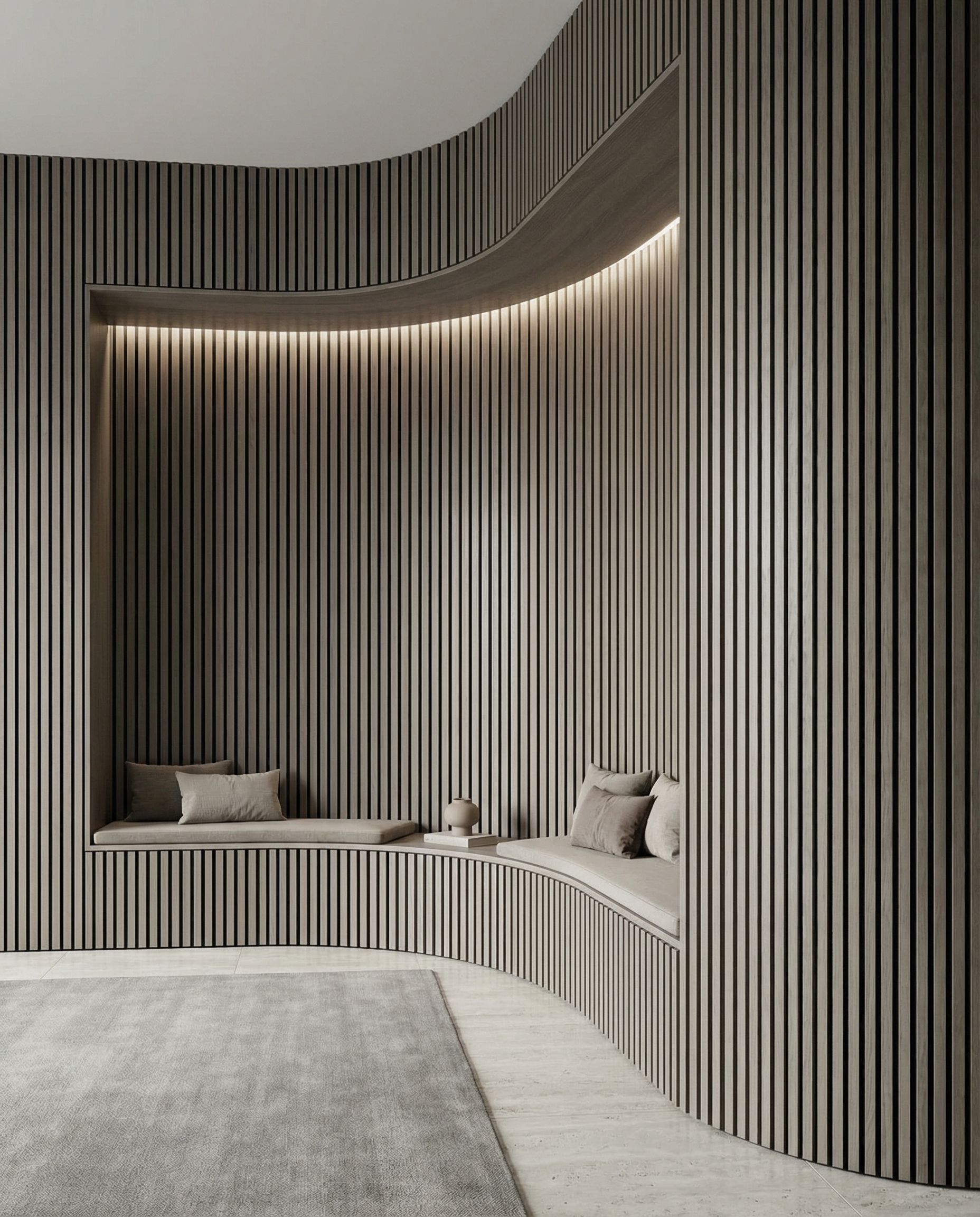 Grey Oak Acoustic Wall Panel lifestyle/product photo