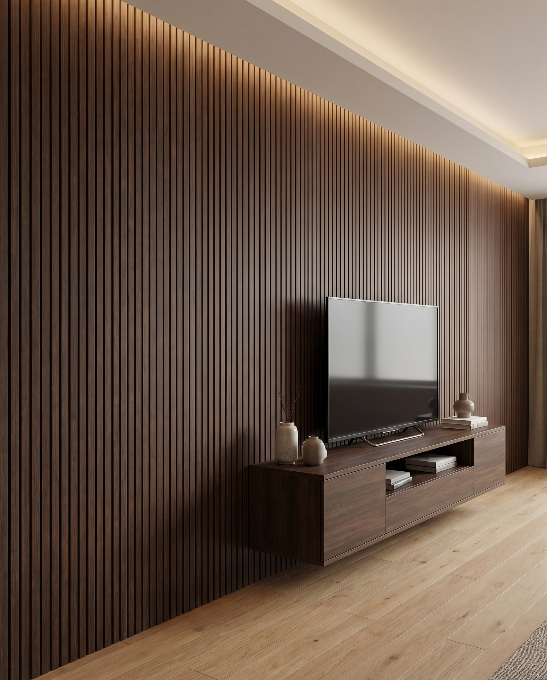 Walnut Acoustic Wall Panel lifestyle/product photo