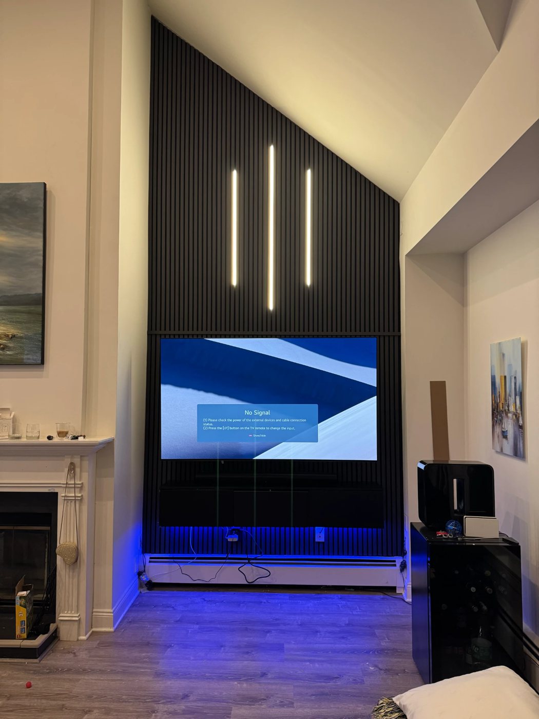 Customer install photo - black acoustic slat TV wall