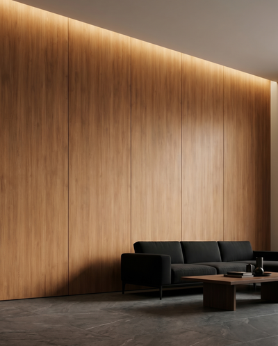 Dark Walnut Bamboo Wall Panel lifestyle/product photo by TrioPanels 
