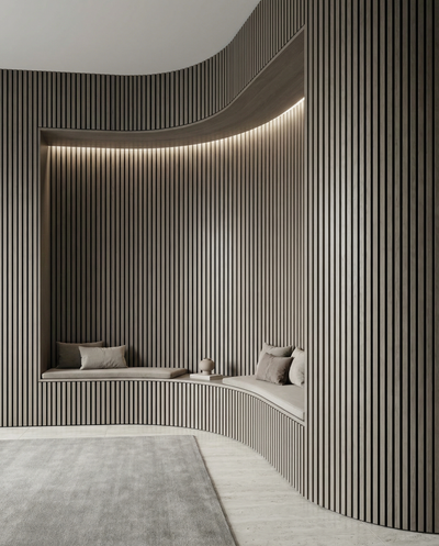 Grey Oak Acoustic Wall Panel lifestyle/product photo 