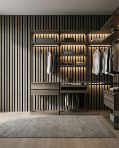 Grey Oak Acoustic Wall Panel lifestyle/product photo 