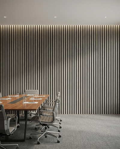 Grey Oak Acoustic Wall Panel lifestyle/product photo 