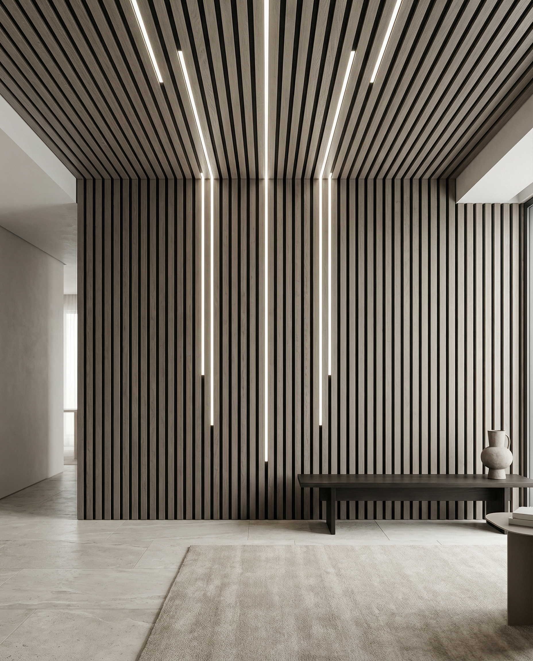 Grey Oak Acoustic Wall Panel lifestyle/product photo 