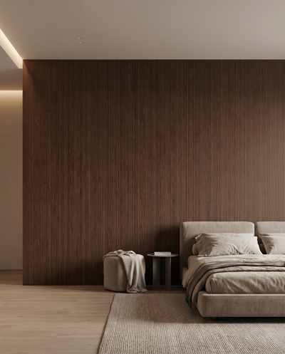 Dark Walnut Bamboo Wall Panel lifestyle/product photo by TrioPanels 