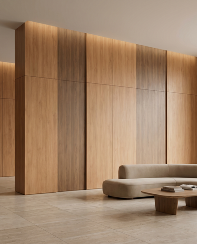 Warm Oak Bamboo Wall Panel lifestyle/product photo by TrioPanels 
