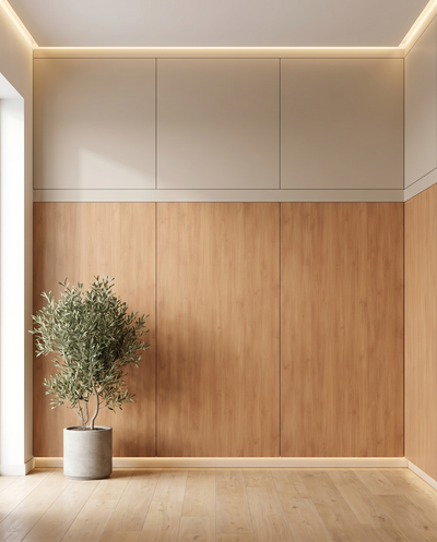 Warm Oak Bamboo Wall Panel lifestyle/product photo by TrioPanels 