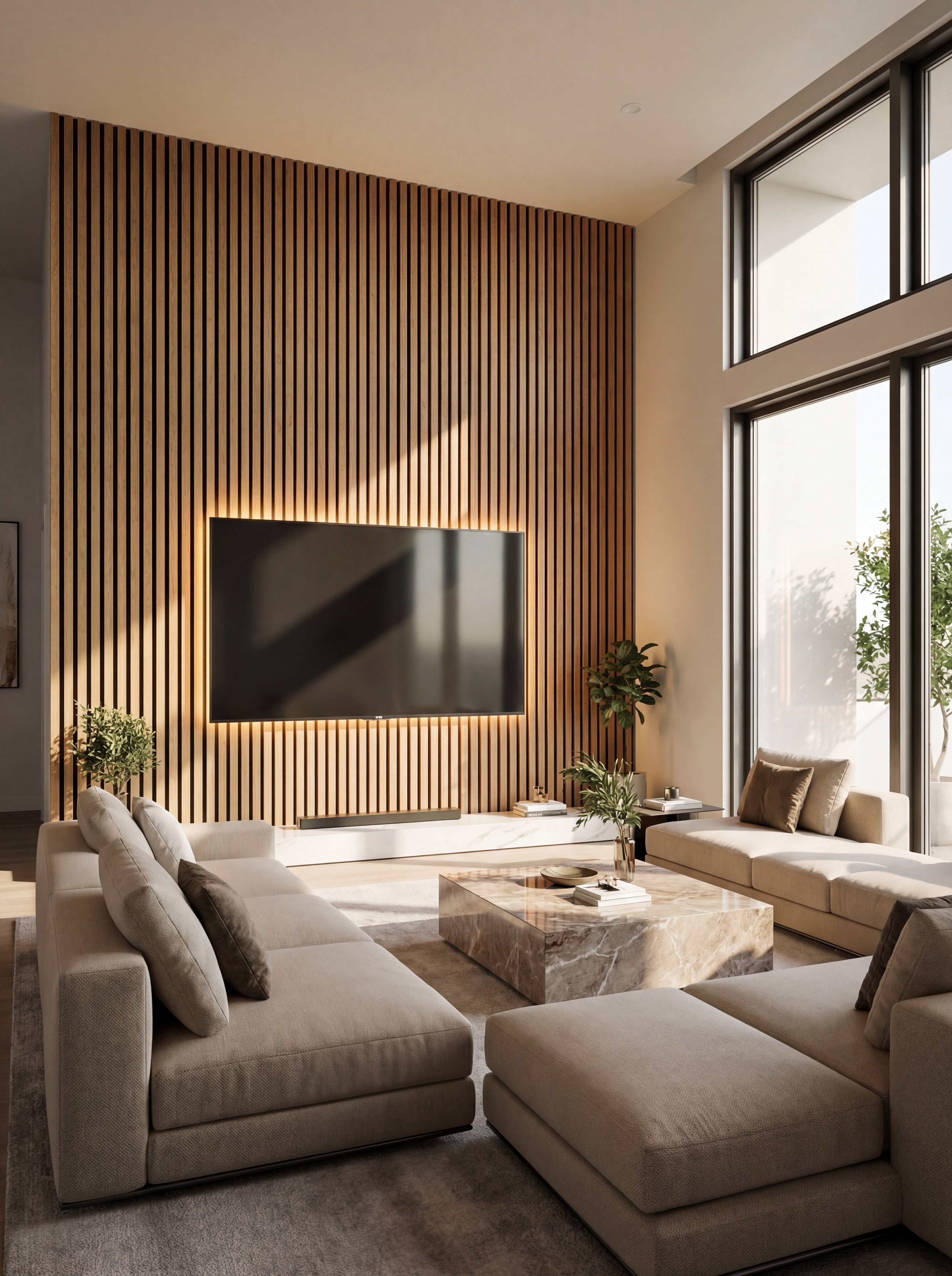 Teak Acoustic Wall Panel lifestyle/product photo 