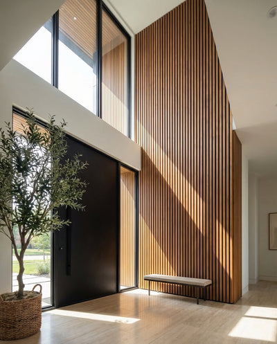 Teak Acoustic Wall Panel lifestyle/product photo 