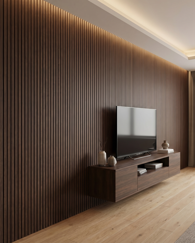 Walnut Acoustic Wall Panel lifestyle/product photo 